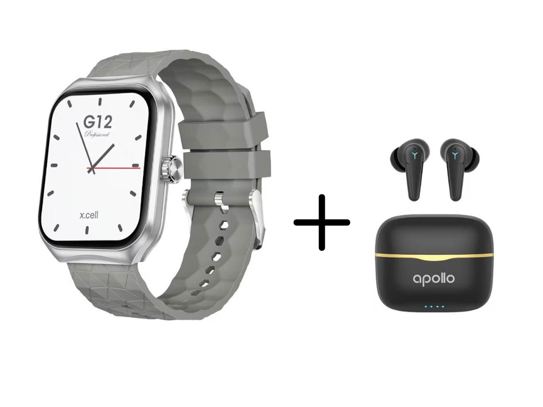 Buy Xcell Watch G12 Smartwatch + Apollo 7 Earbuds Bundle – in Qatar Buy Xcell Watch G12 Smartwatch + Apollo 7 Earbuds Bundle – in Qatar