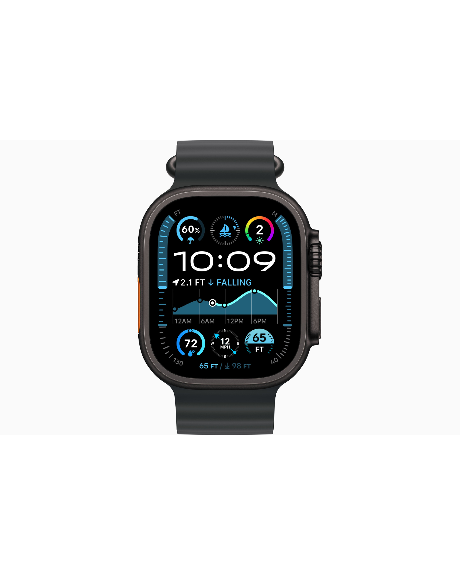 ساعة Apple Watch Ultra 2 GPS + Cellular مقاس 49 مم هيكل من التيتانيوم الأسود مع حزام Ocean الأسود ساعة Apple Watch Ultra 2 GPS + Cellular مقاس 49 مم هيكل من التيتانيوم الأسود مع حزام Ocean الأسود