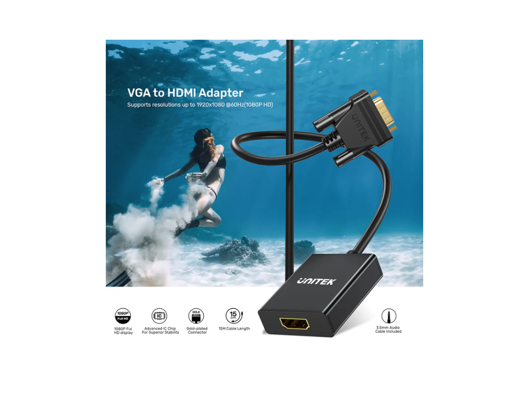 Unitek VGA to HDMI Adapter - 1080p HD Resolution | Qatar Unitek VGA to HDMI Adapter - 1080p HD Resolution | Qatar