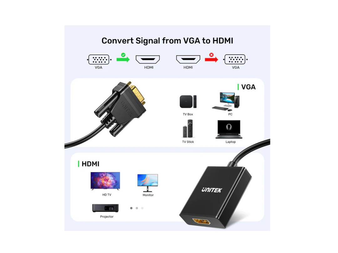 Unitek VGA to HDMI Adapter - 1080p HD Resolution | Qatar Unitek VGA to HDMI Adapter - 1080p HD Resolution | Qatar
