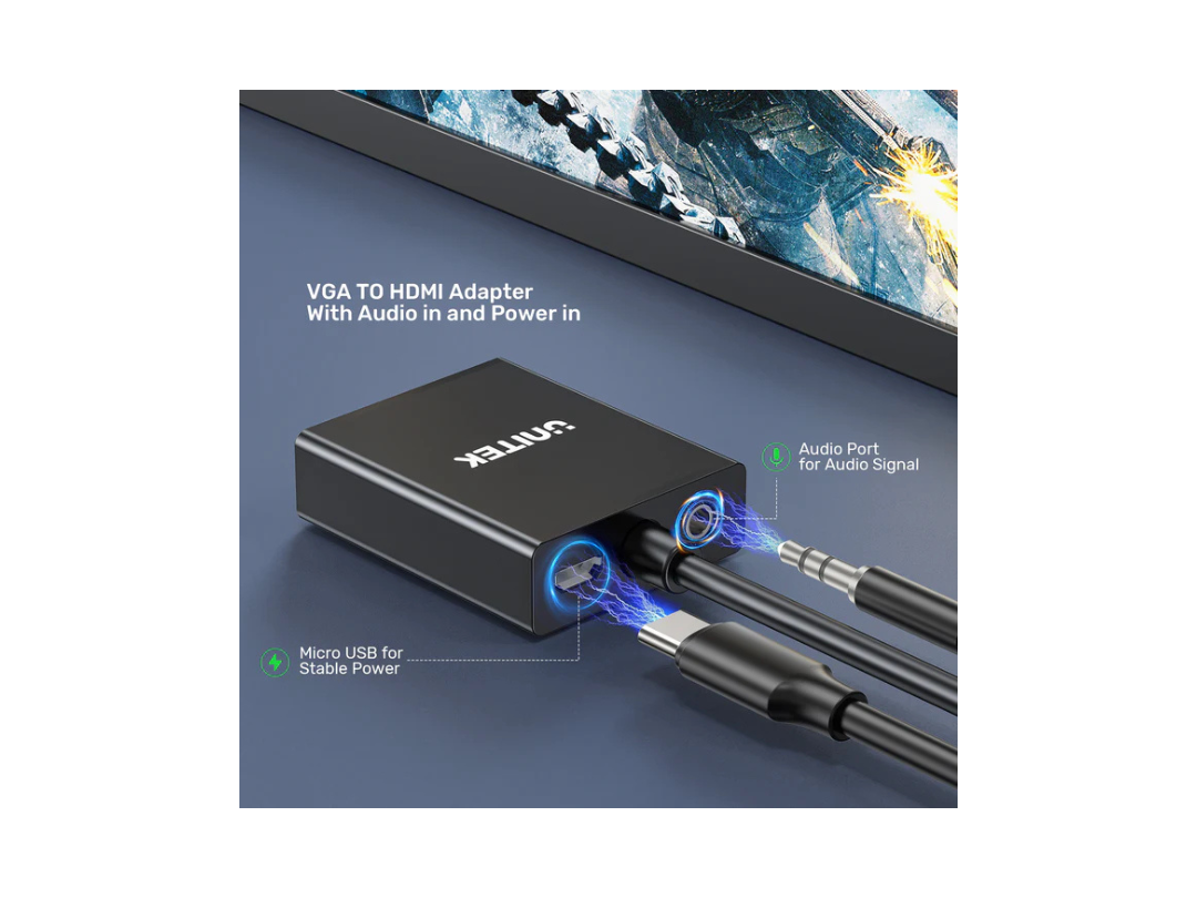 Unitek VGA to HDMI Adapter - 1080p HD Resolution | Qatar Unitek VGA to HDMI Adapter - 1080p HD Resolution | Qatar
