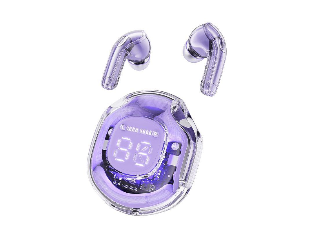 Acefast T8 Wireless Earphones Bluetooth 5.3 Headphones LED Power Display Mini Crystal in-Ear Earbuds with Wireless Charging Case - Purple in Qatar Acefast T8 Wireless Earphones Bluetooth 5.3 Headphones LED Power Display Mini Crystal in-Ear Earbuds with Wireless Charging Case - Purple in Qatar