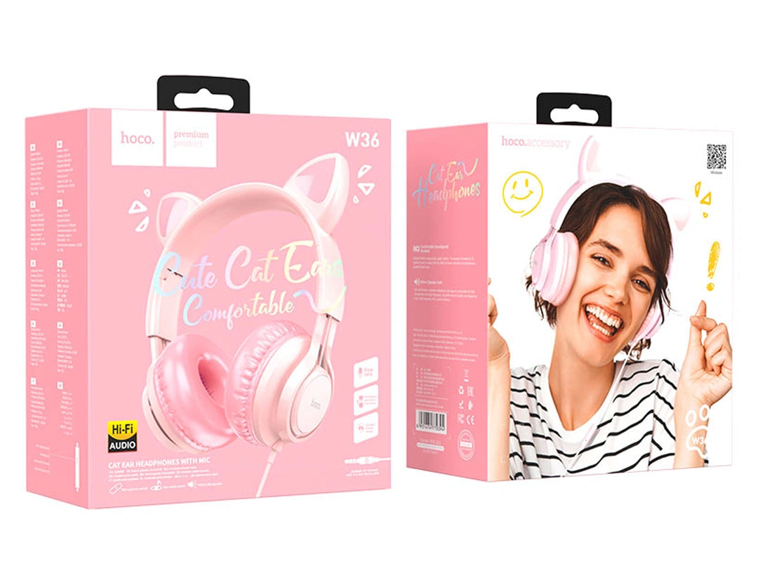 Hoco W36 Cat Ear Stereo Headphones - Pink in Qatar Hoco W36 Cat Ear Stereo Headphones - Pink in Qatar