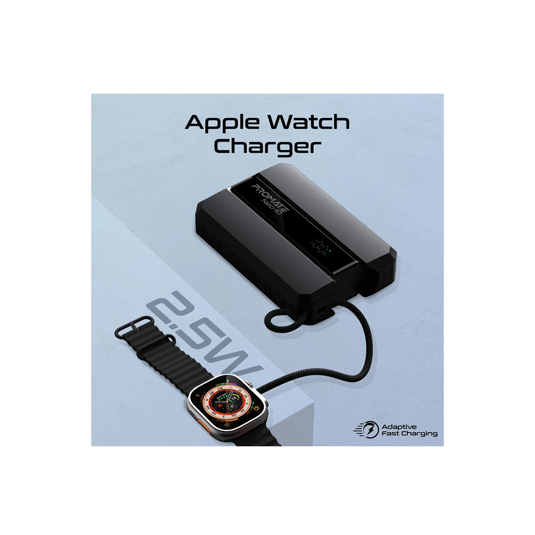 Promate Neo-10 30W 10000mAh Power Delivery Smartphone & Apple Watch Charging Power Bank with in-built USB-C Cable - Black in Qatar Promate Neo-10 30W 10000mAh Power Delivery Smartphone & Apple Watch Charging Power Bank with in-built USB-C Cable - Black in Qatar