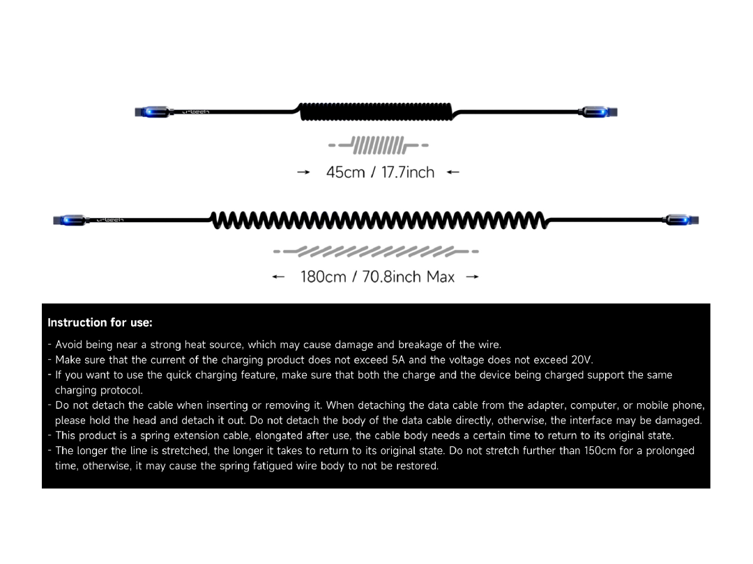 Buy URTECH 100W USB-C Spring Cable | LED | in Qatar