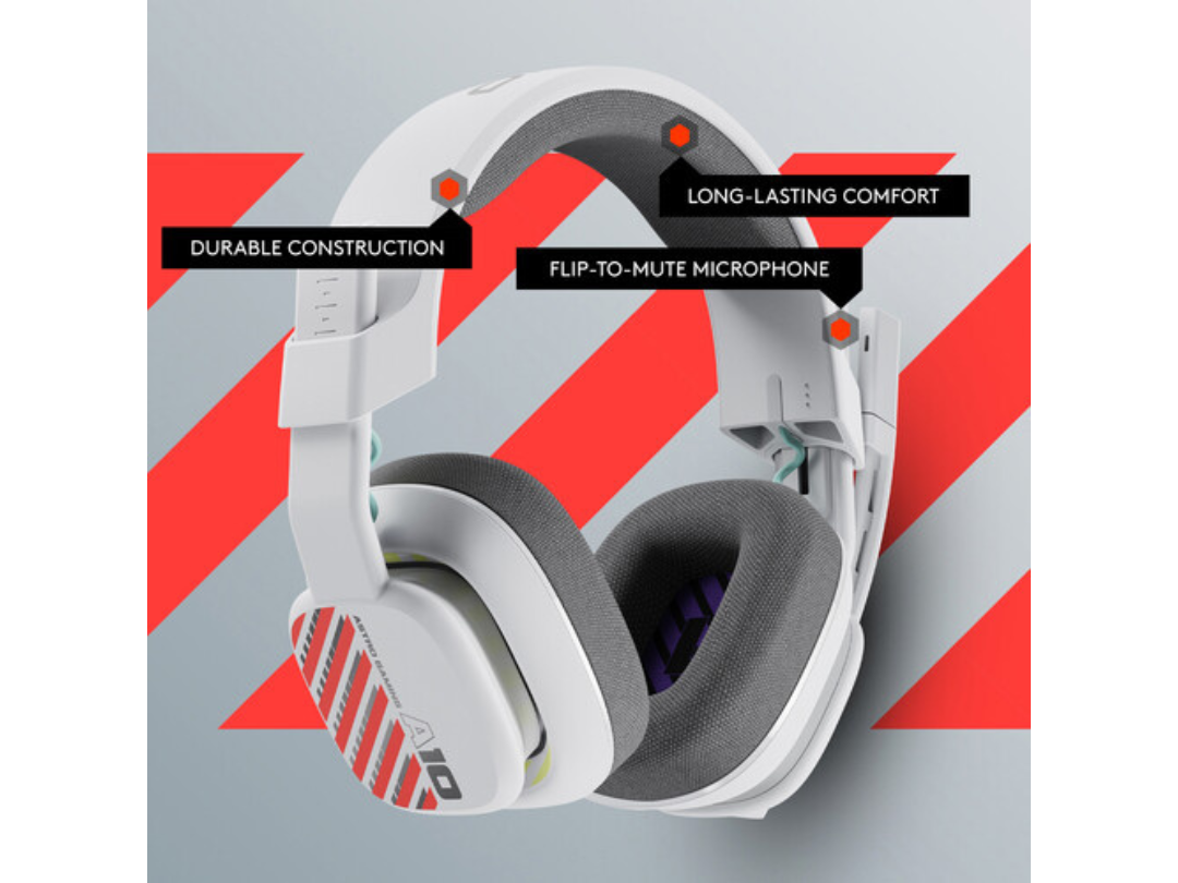 Logitech Astro A10 Gen 2 PlayStation Challenger Wired Gaming Headset, Detachable 3.5mm Cable, White | 939-002062
