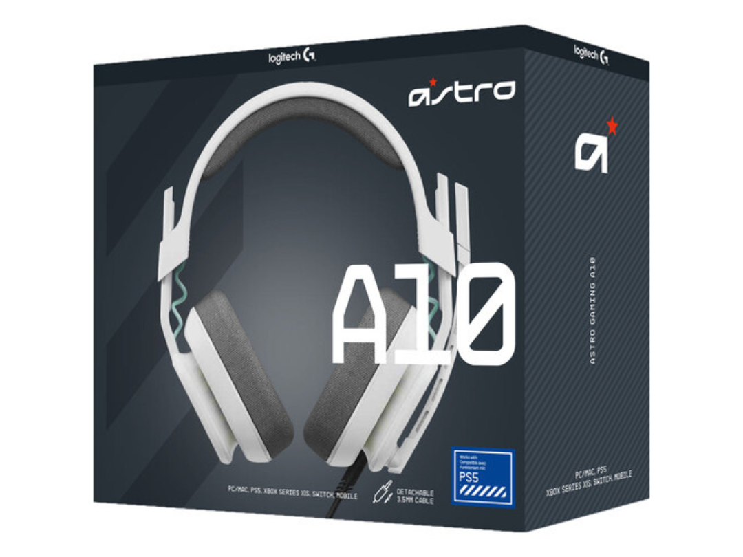 Logitech Astro A10 Gen 2 PlayStation Challenger Wired Gaming Headset, Detachable 3.5mm Cable, White | 939-002062