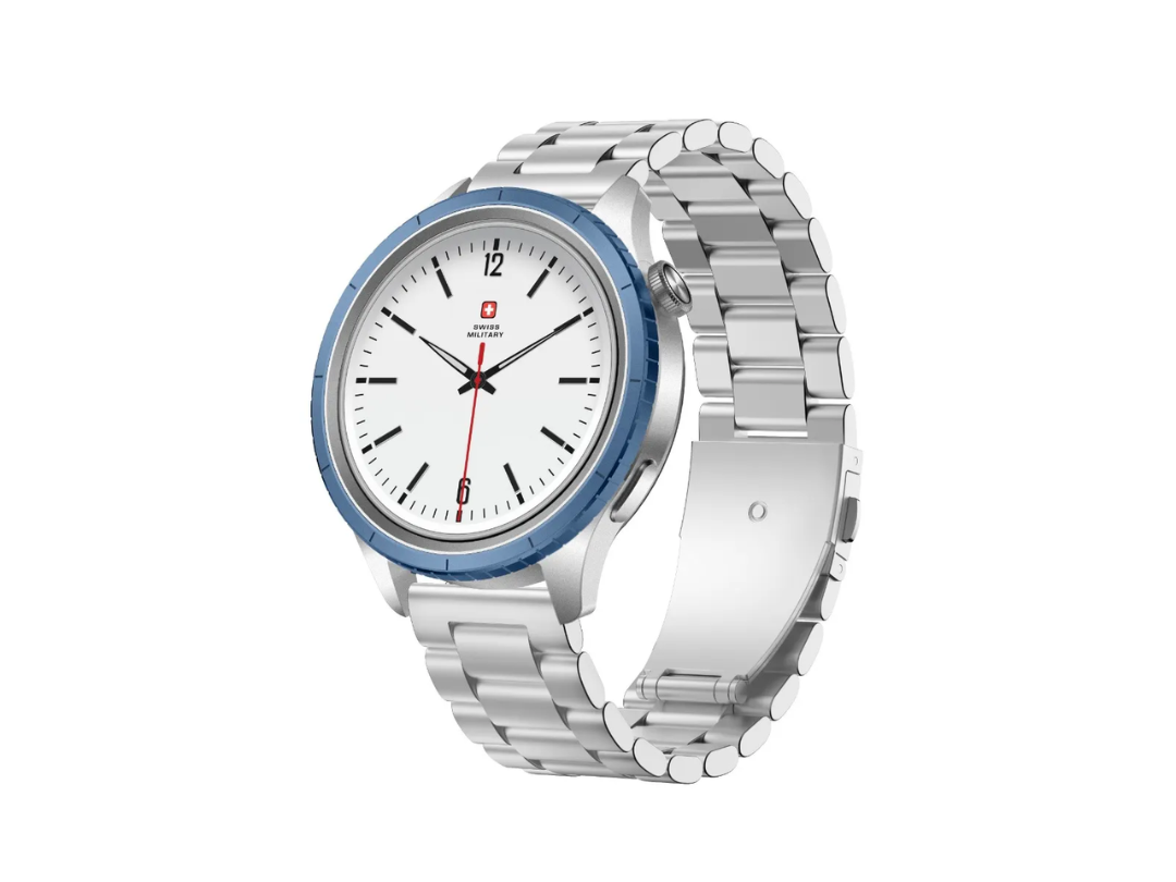 Swiss Military DOM 8 Smartwatch with Silver Strap and Black/Blue/Green Watch Ring (2 Year Warranty)