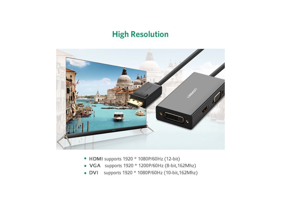 محول 3 في 1 من منفذ DisplayPort DP إلى HDMI VGA DVI بدقة 4K من ذكر إلى أنثى DP110-20420 من uGreen