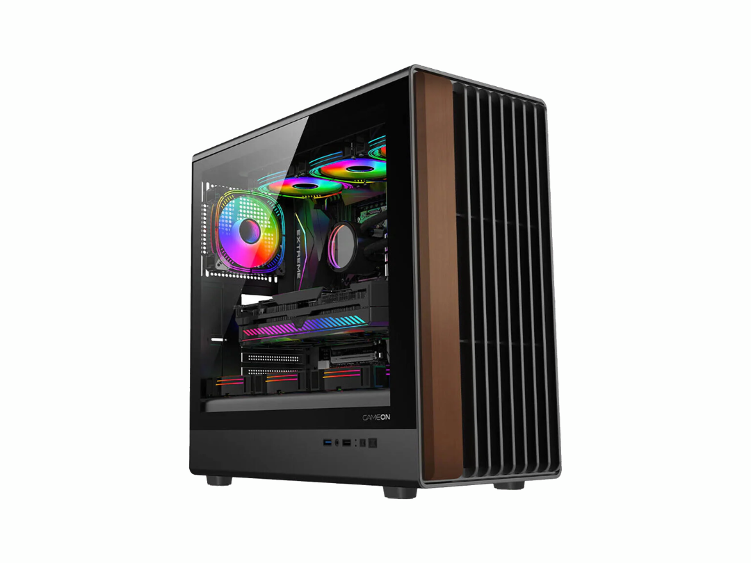 Buy GAMEON Timber ARGB Mid Tower PC Case 7 Fans Wood Black in Qatar ...