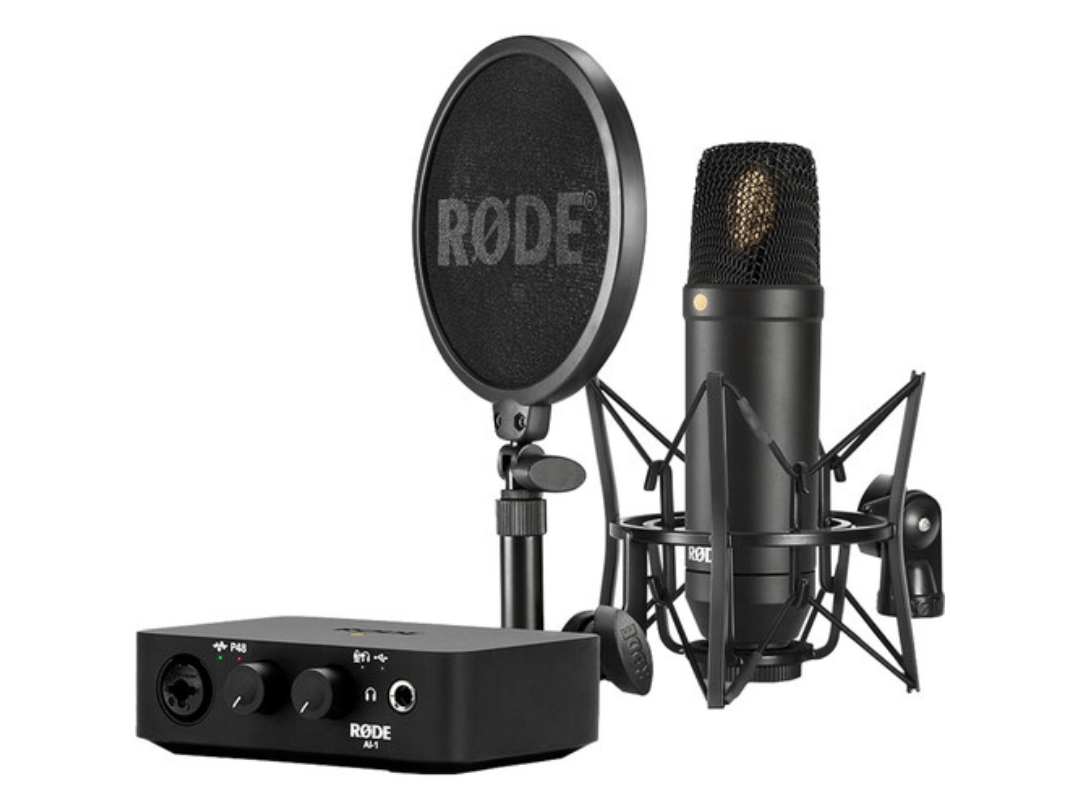 RODE Complete Studio Kit with AI-1 Audio Interface, NT1 Microphone, SM6 Shockmount, and XLR Cable