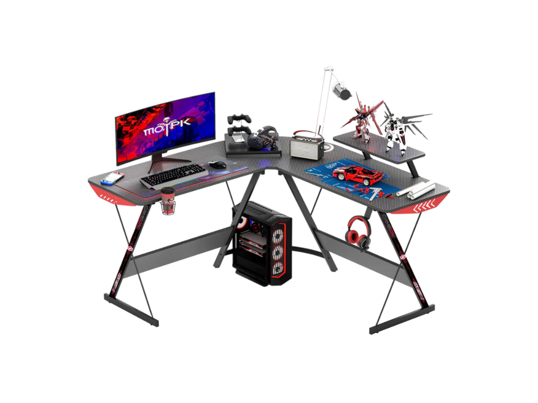 GAMEON L-Shaped Slayer I Gaming Desk with Accessories 