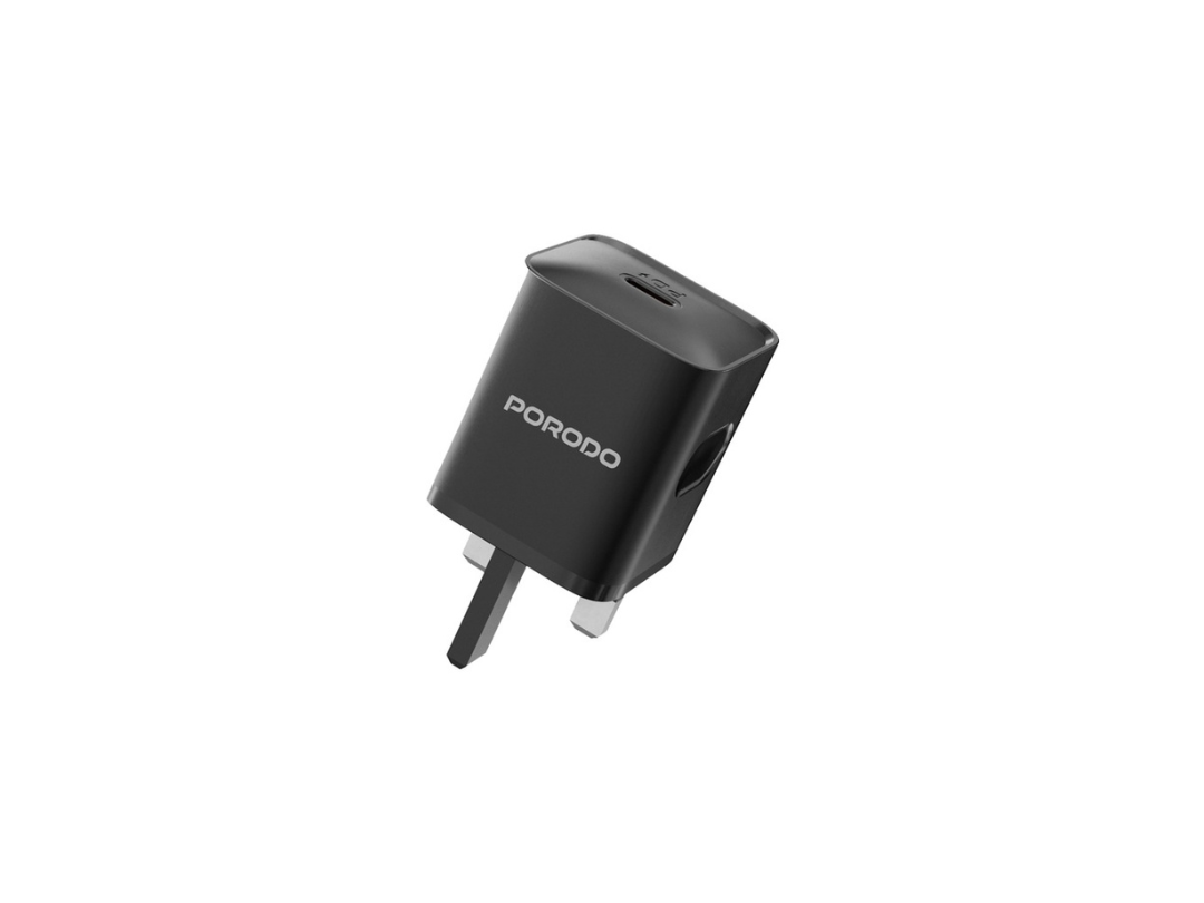 شاحن حائط Porodo USB-C Power Delivery GaN في المملكة المتحدة مع كابل Lightning شاحن حائط Porodo USB-C Power Delivery GaN في المملكة المتحدة مع كابل Lightning