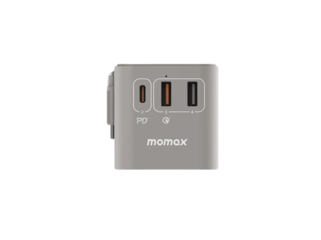 Buy Momax 1-World+ 70W GaN Travel Adapter - USB-C, USB-A, AC Outlet Grey in Qatar