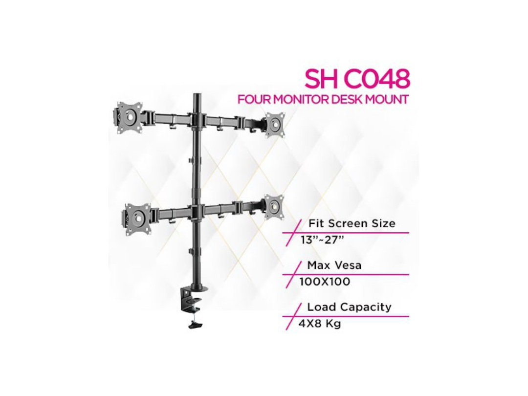 Skill Tech SH C048 - Quad(4) Monitors Premium Aluminum Articulating Monitor Arm - Suitable For Most 13