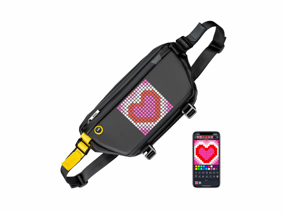 Divoom Pixoo LED Sling Bag Pixel Art LED Display Daypack, Crossbody Waterproof Shoulder Chest Backpack - Black