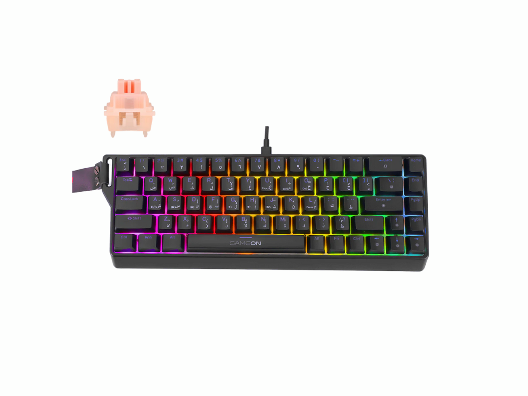 GAMEON MAGPRO Series GOMG1K8-RS 60% RGB Magnetic Mechanical Wired Gaming Keyboard with Customization Software & Wrist Band, Pink Switch - English/Arabic