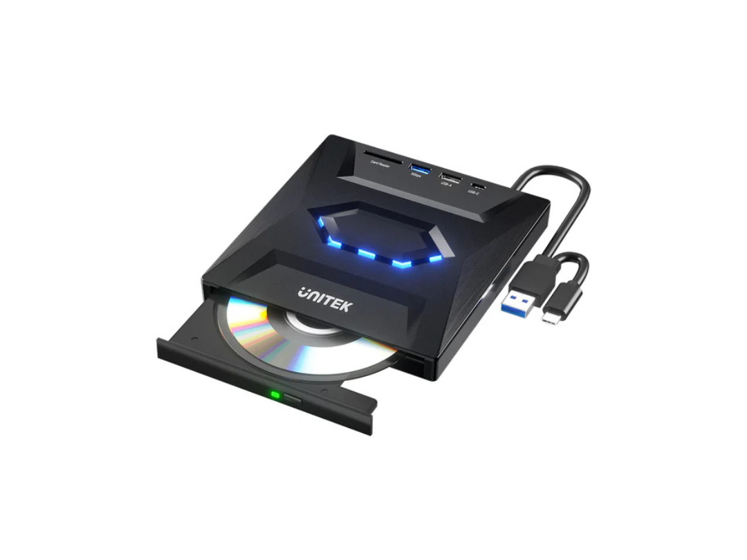 Unitek 5-in-1 External Optical CD Drive with USB Hub & SD Card Reader