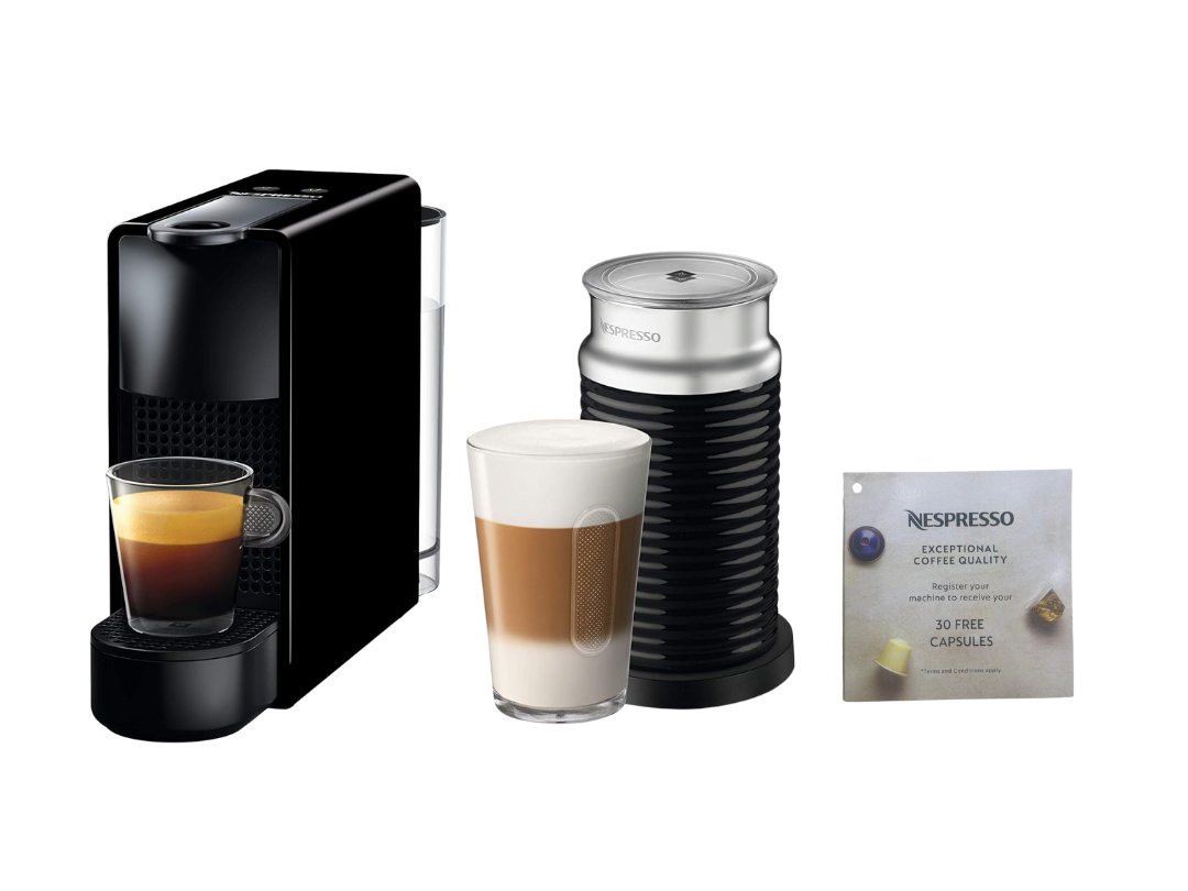 Nespresso Essenza Mini coffee machine C30-ME-BK-NE2 with Aeroccino 3 Bundle 3694-GB-BK