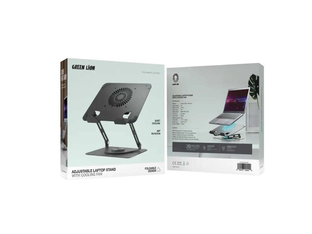 Green Lion Adjustable Laptop Stand with Cooling Fan - Black | Qatar