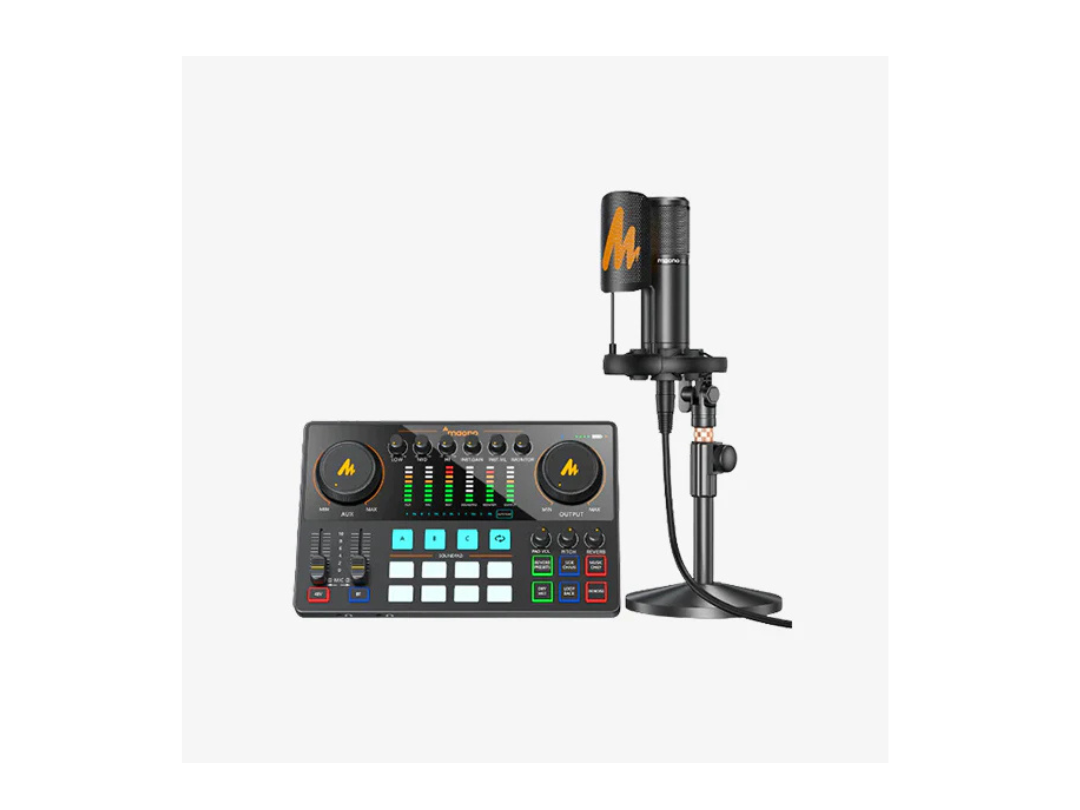 Maonocaster AME2A All-In-One Podcast Equipment Audio Interface Bundle with XLR Condenser Microphone for Recording, Streaming, Voice Over, Youtube, PC, Guitar - Black