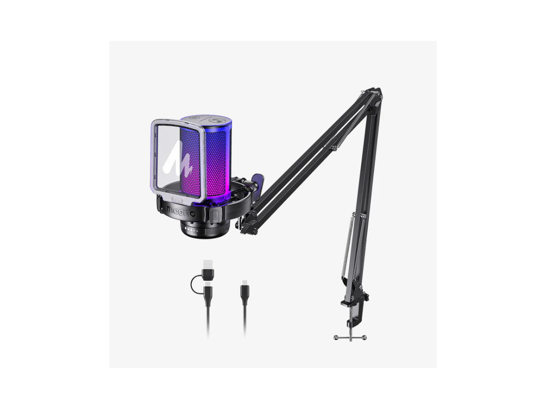 Maonocaster Condenser USB Gaming RGB Microphone With Boom Arm for Streaming – Black