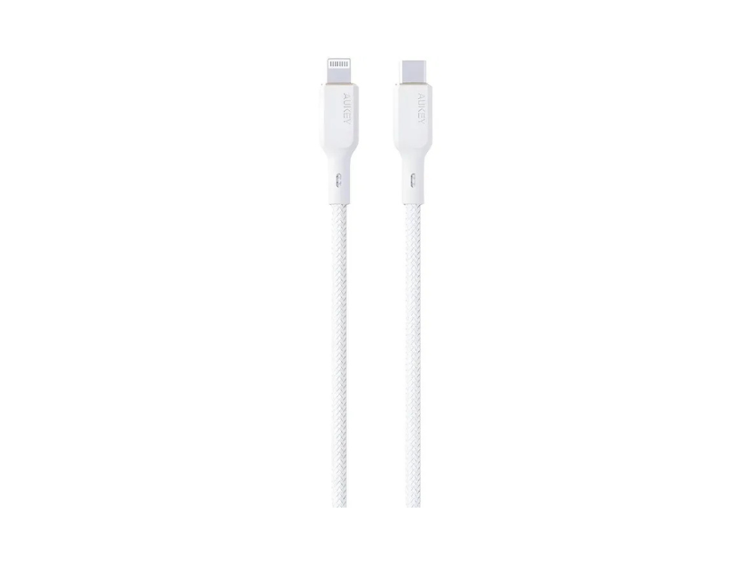 Buy Aukey Nylon Braided USB C to Lightning Cable 1m White in Qatar