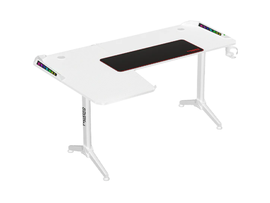 Twisted Minds WARRIOR L Shaped Corner Gaming Desk RGB Left White - TM-Y-LW-RGB - 160*100*75 cm