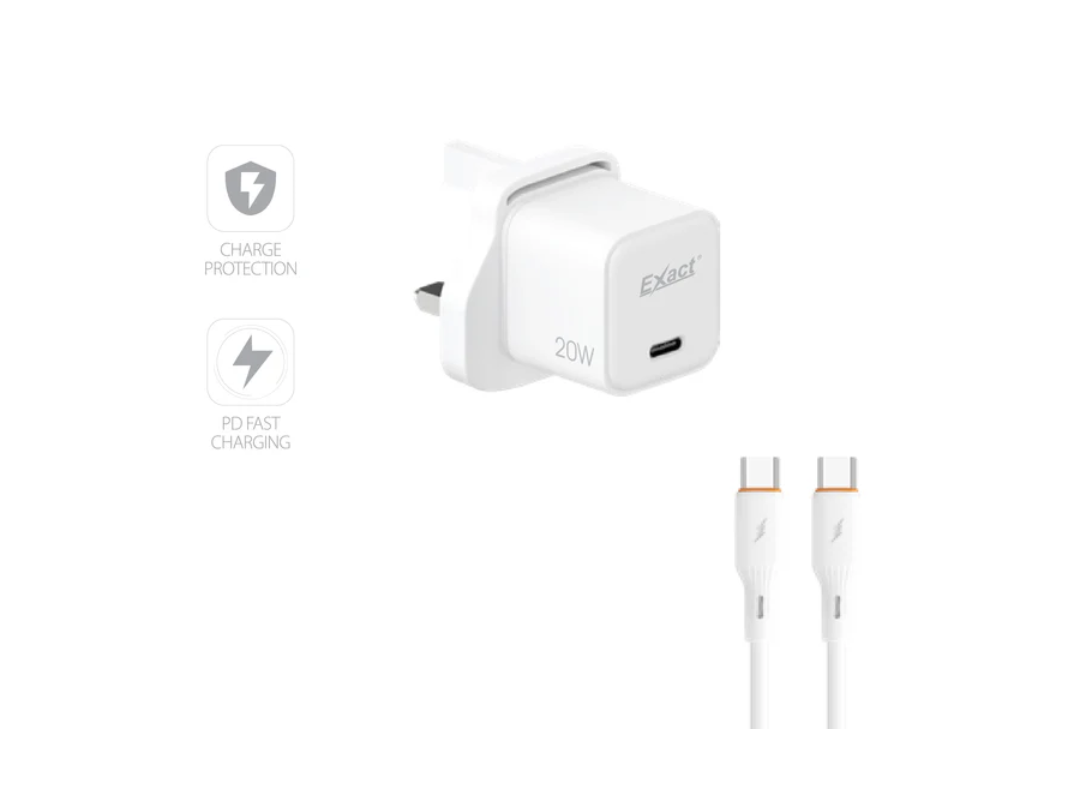 Buy Exact 20W PD GaN Fast Charger with USB-C Cable – EX1211 in Qatar