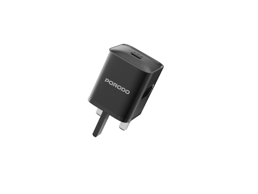 Porodo PD 20W USB-C Power Delivery Wall Charger Adapter with Type C to C Cable - Black (PD-FWCH023-C-BK)