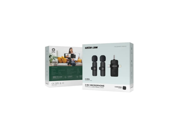 Green Lion 3 IN 1 Microphone Type-C / Lightning / Aux - Green