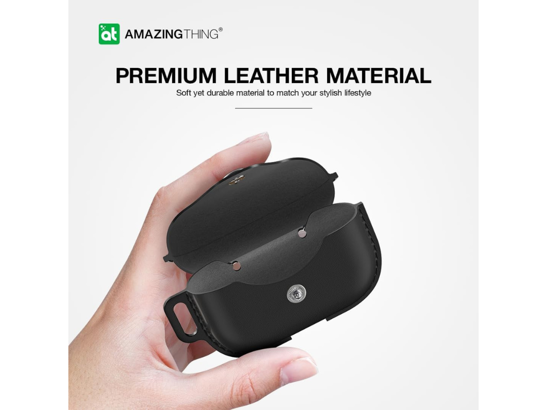 AmazingThing Marsix Pro Case for Apple AirPods Pro 2 / Front Lock Button / Black Leather