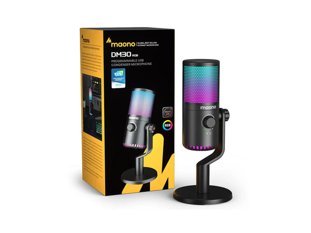 MAONO DM30-RGB USB Gaming Microphone for PC, Programmable Condenser Mic with RGB Light - Black