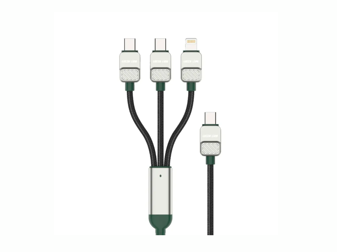 Green Lion 3 in 1 Multi Charging Braided Cable, Type-C to C+C+Lightning - (GN3N1ECCGNBK)