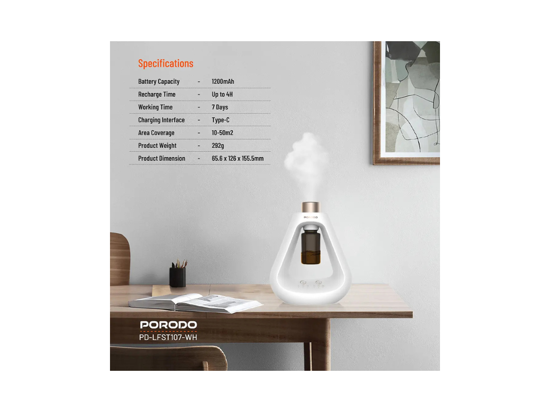 Porodo Lifestyle Aroma Sphere Waterless Diffuser | Quiet, USB-Powered