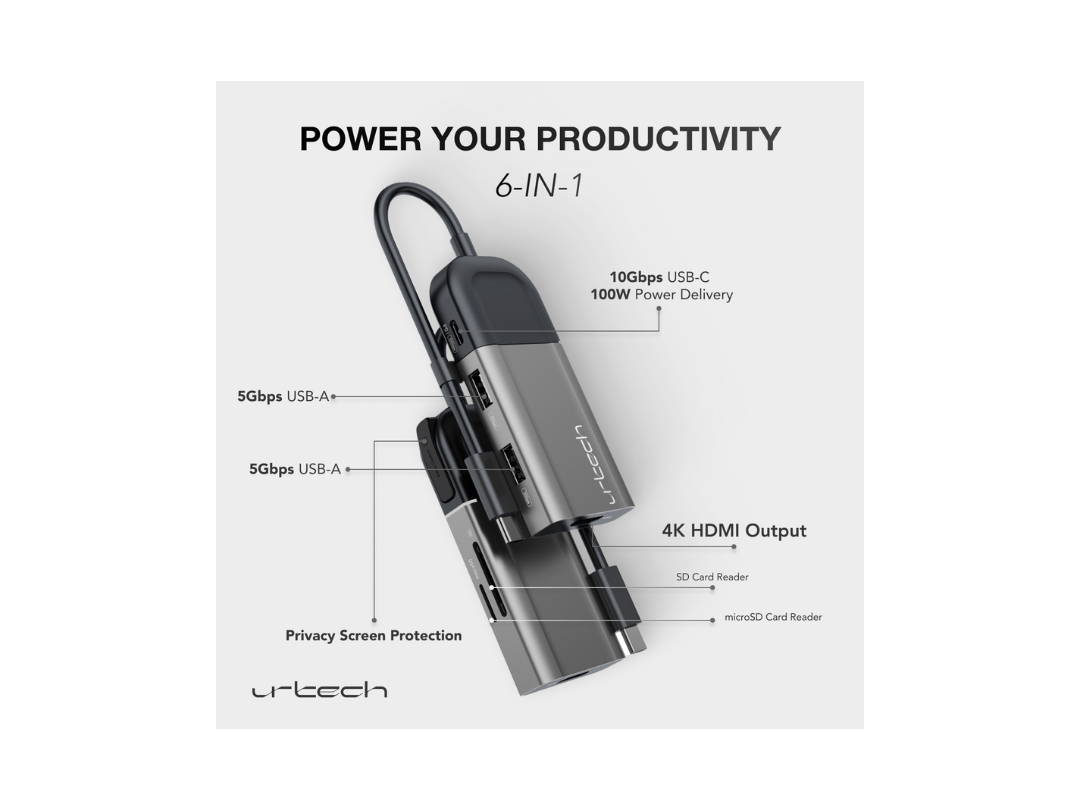 Buy URTECH 6-in-1 USB-C Hub | 4K HDMI + Privacy Switch | in Qatar ...