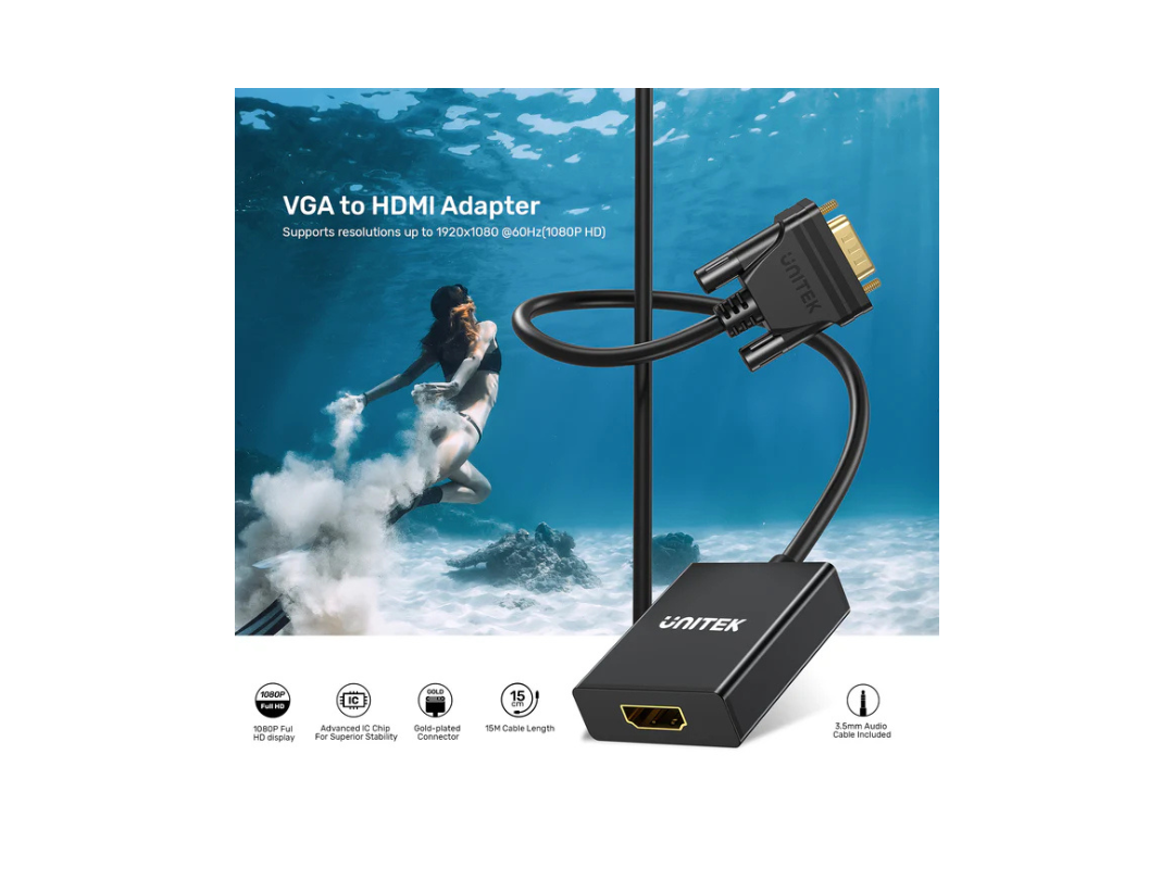 Unitek VGA to HDMI Adapter - 1080p HD Resolution | Qatar