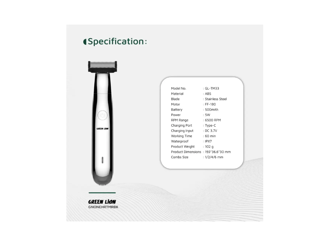 Green Lion One Blade Pro Hair Trimmer - Black - GNONEHRTMRBK