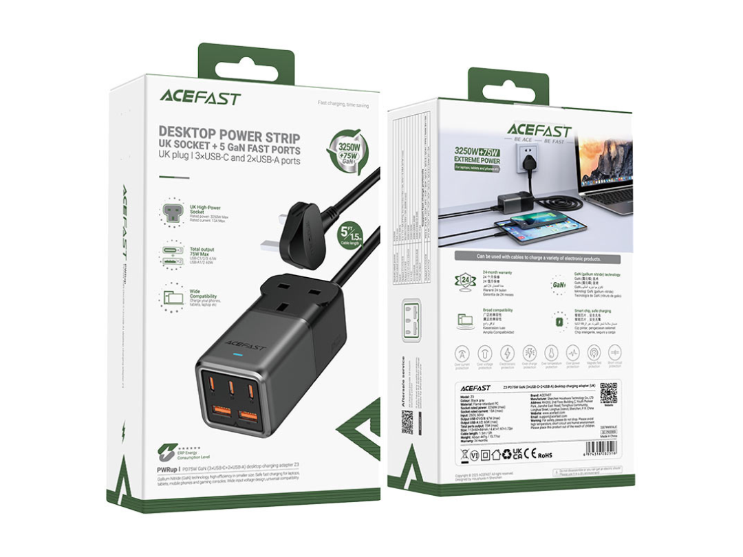 Acefast Z3 PD75W GaN Power Strip (3xUSB-C, 2xUSB-A) UK | Qatar