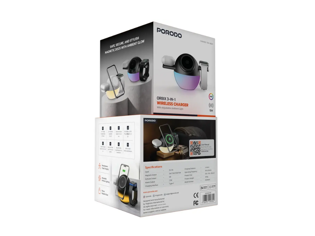 Buy Porodo Orbix 3-in-1 Wireless Charger | in Qatar