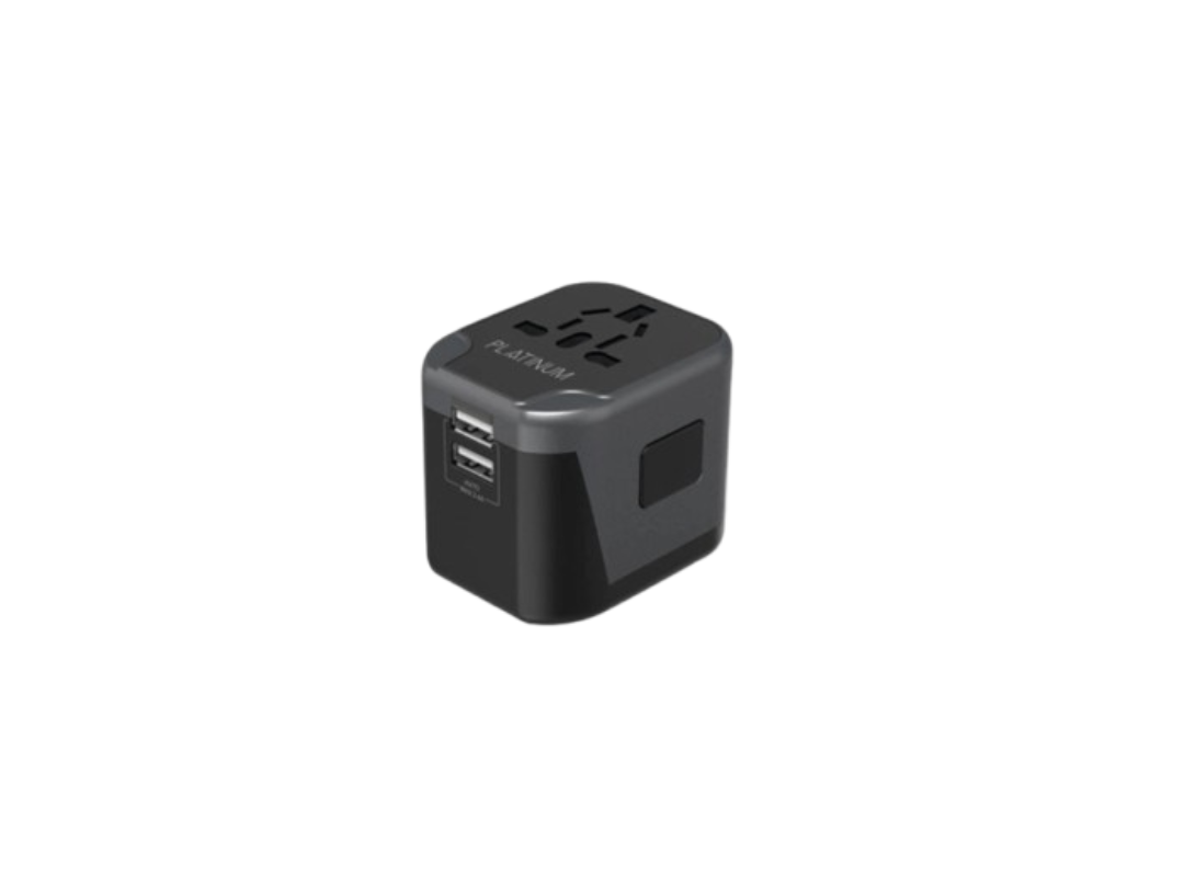 Platinum Universal Travel Adapter Dual USB 2.4A – Black