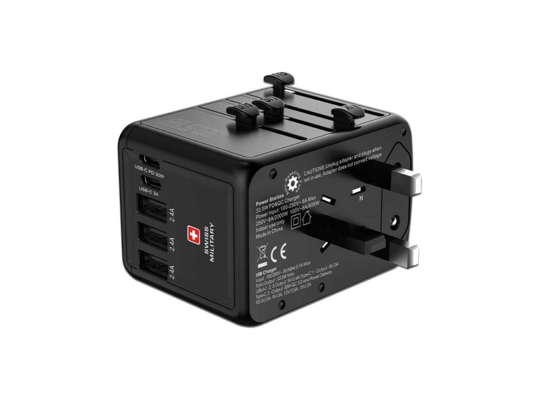 Swiss Military SM-AC-TA5P-BLK AC Multiport Travel Plug Charging Adapter