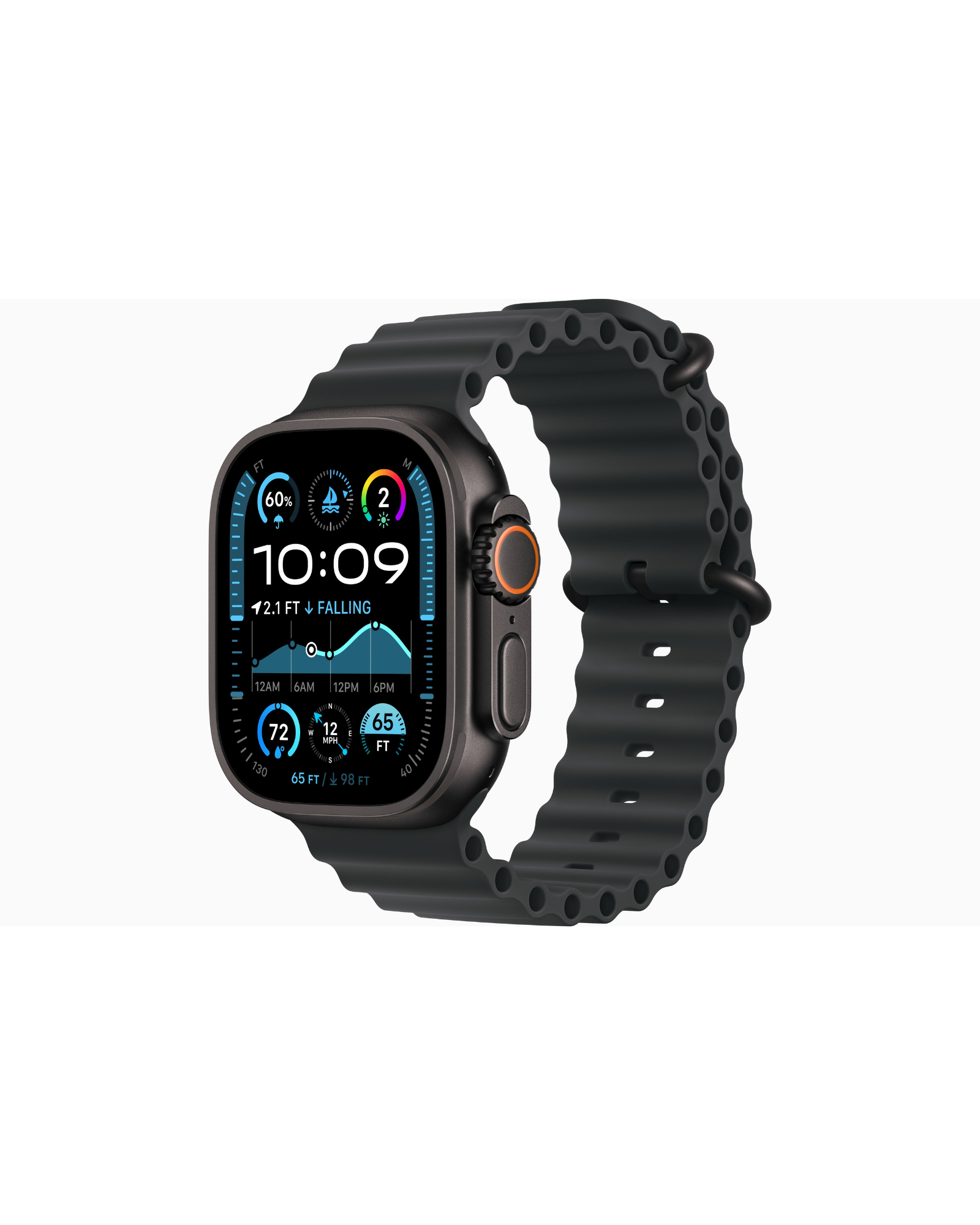 ساعة Apple Watch Ultra 2 GPS + Cellular مقاس 49 مم هيكل من التيتانيوم الأسود مع حزام Ocean الأسود