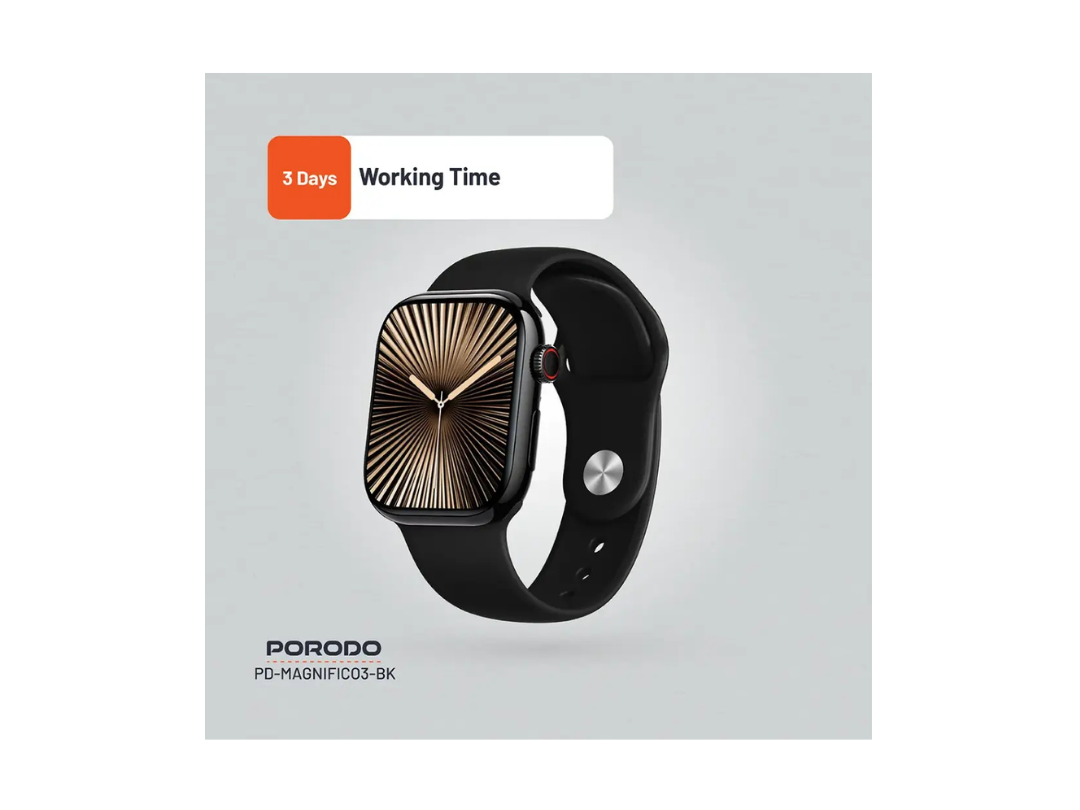 Porodo Magnifico 3 Smart Watch - Black | Bluetooth & Fitness Tracking