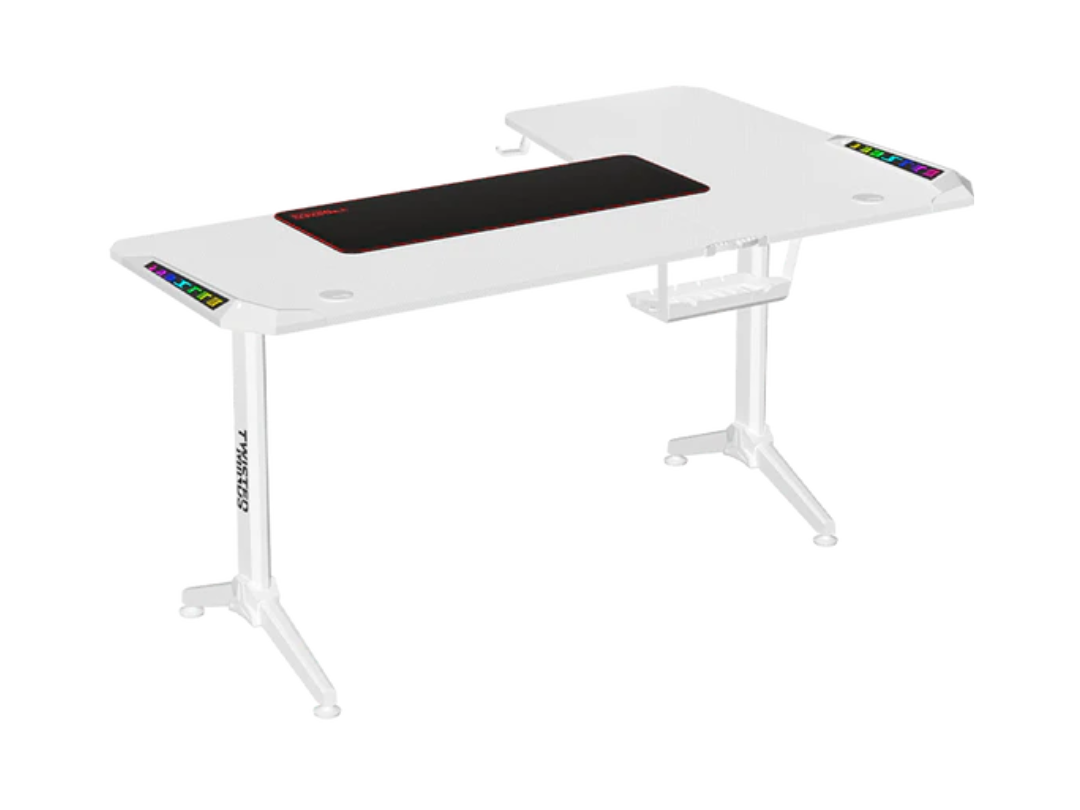 Twisted Minds WARRIOR L Shaped Corner Gaming Desk RGB Left White - TM-Y-LW-RGB - 160*100*75 cm