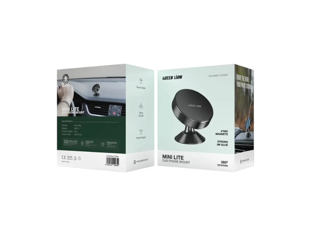 Green Lion Mini Lite Car Phone Mount – Black | Magnetic & Compact