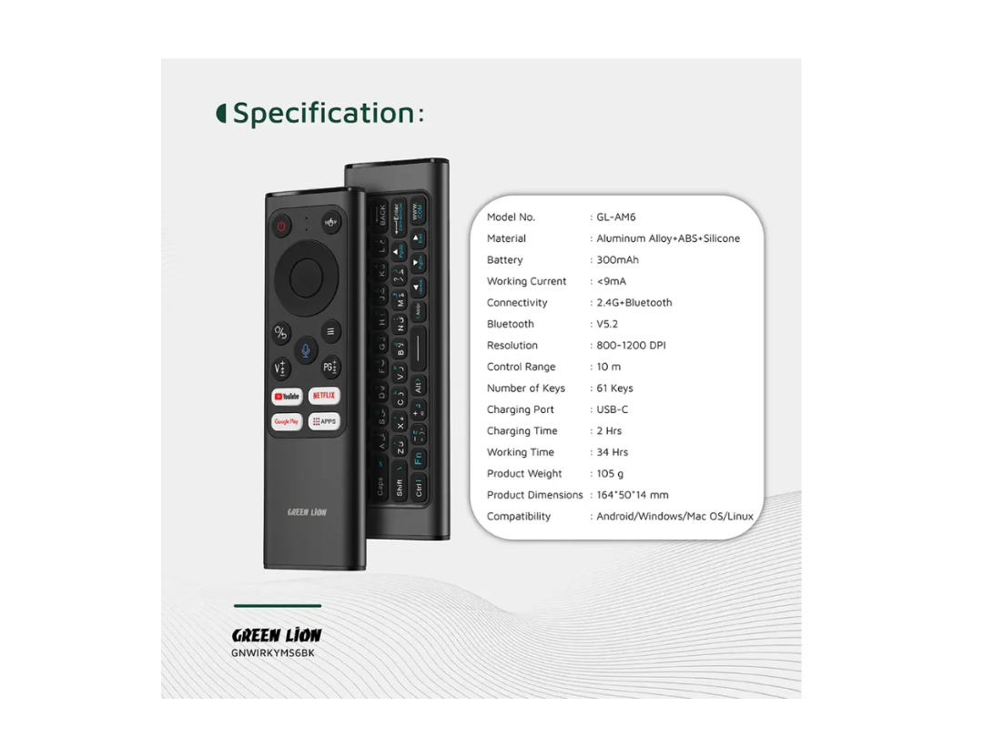 Green Lion Wireless Remote Pro Keyboard & Mouse – Black | Qatar
