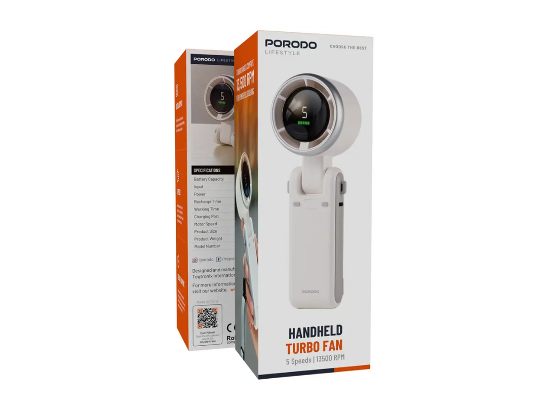 Buy Porodo 3-in-1 Foldable Handheld Turbo Fan – White | in Qatar