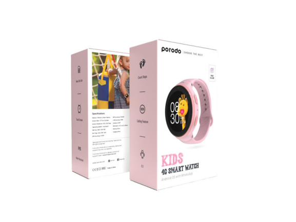 Porodo 4G Kids GPS Smart Watch with JuniCare App - Pink