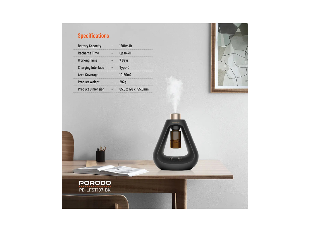 Porodo Lifestyle Aroma Sphere Waterless Diffuser - Black Aromatherapy